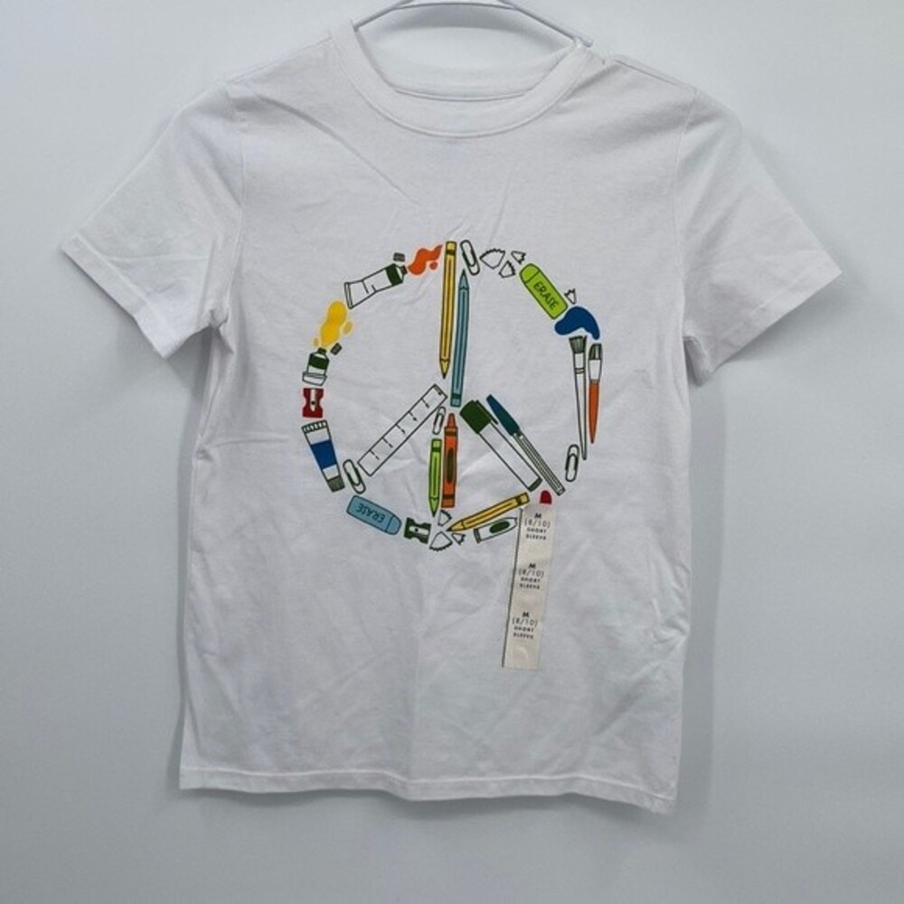 Cat & Jack M 8/10 Peace Symbol Pencils Sharpener School Short Sleeve Shirt